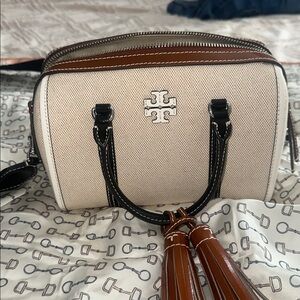 Tory Burch Ivory and Chestnut Satchel